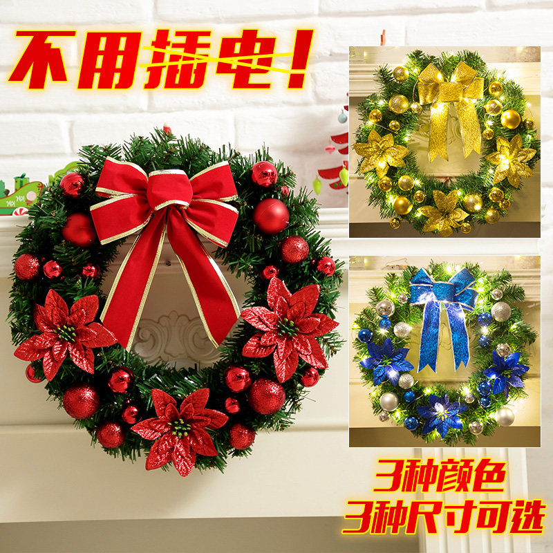 Christmas wreath Door hanging Christmas decoration Ornament Photography props Pendant scene decoration Luminous Christmas Rattan circle