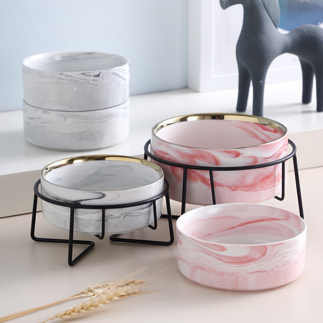 Cat bowl ceramic ການປົກປ້ອງ cervical vertebra ໄມ້ກອບ double bowl cat food bowl anti-knock over cat food bowl dog bowl dog pet supplies