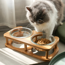 Cat Bowl double-bowl glass dog bowl Cat Food Basin Pet Food Bowl Cat Food Basin Dog pooch Drink Water Bowl anti-roll
