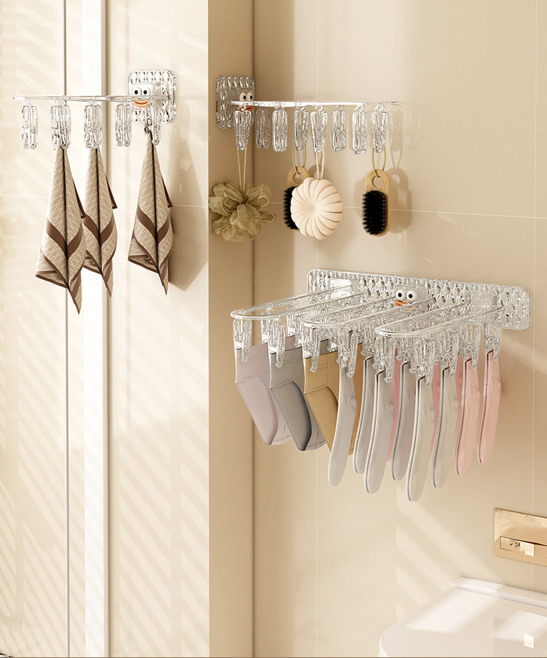 Клипса стойки 晾衣架免打孔防风袜子晾晒架神器阳台卫生间内衣裤夹子衣架可折叠