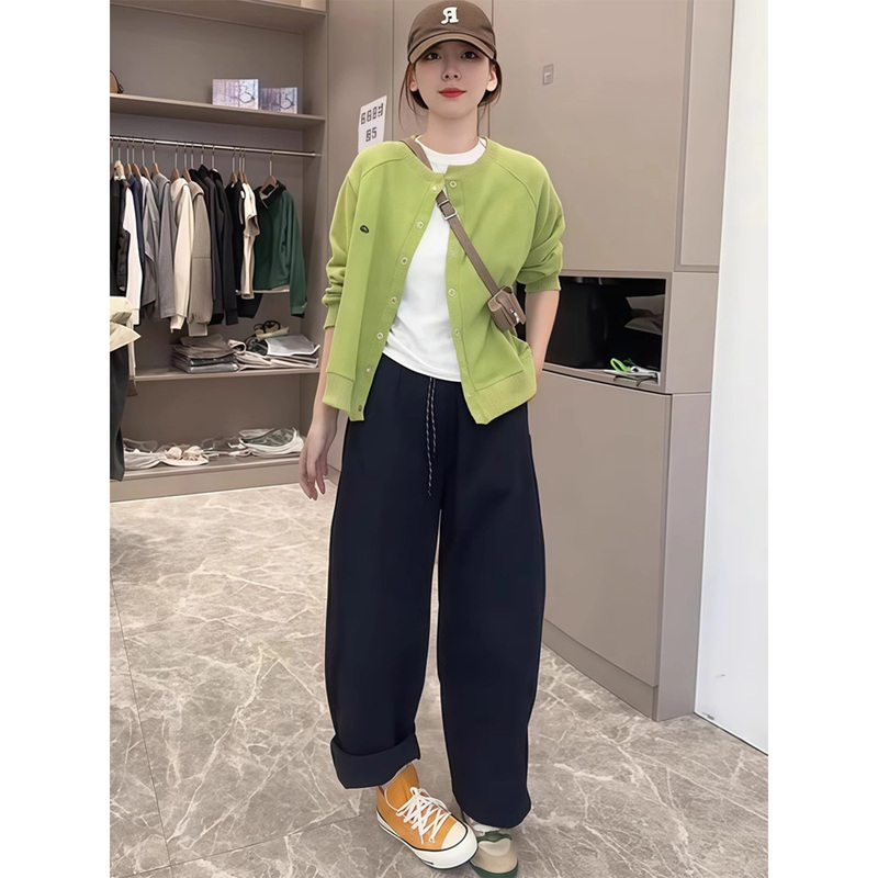 2026 Spring and Autumn New Style Petite and Beautiful High-End Green Top and Wide-Leg Pants Two-Piece Suit for Women