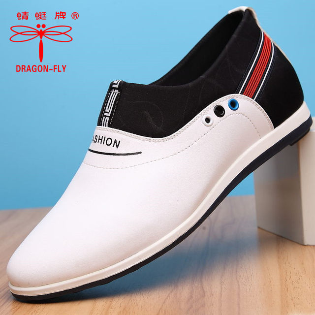 Dragonfly brand men's spring British casual shoes, genuine leather inner height 6CM white shoes, versatile, breathable and trendy men's shoes