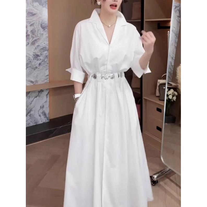 High-End Fashionable Elegant and High-End White Shirt Long Skirt Feminine Slimming Waist Elegant Versatile Dress Trendy