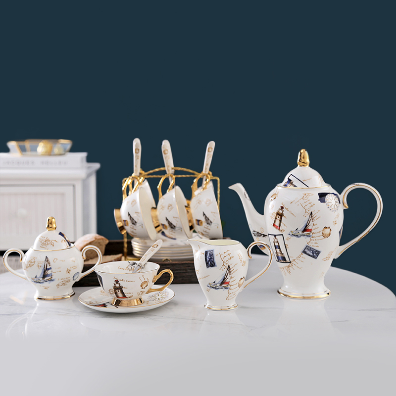 Stamp style coffee cup set European-style bone china coffee cup Afternoon black tea cup creative nostalgic gold-rimmed cup and saucer