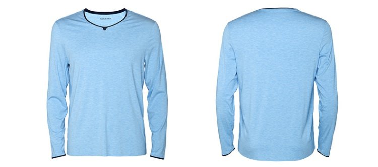 Ông Ai Mu Brand modal màu sắc liền mạch cổ tròn nam đồ ngủ dài tay áo sơ mi nhà 41A082 đồ bộ đẹp