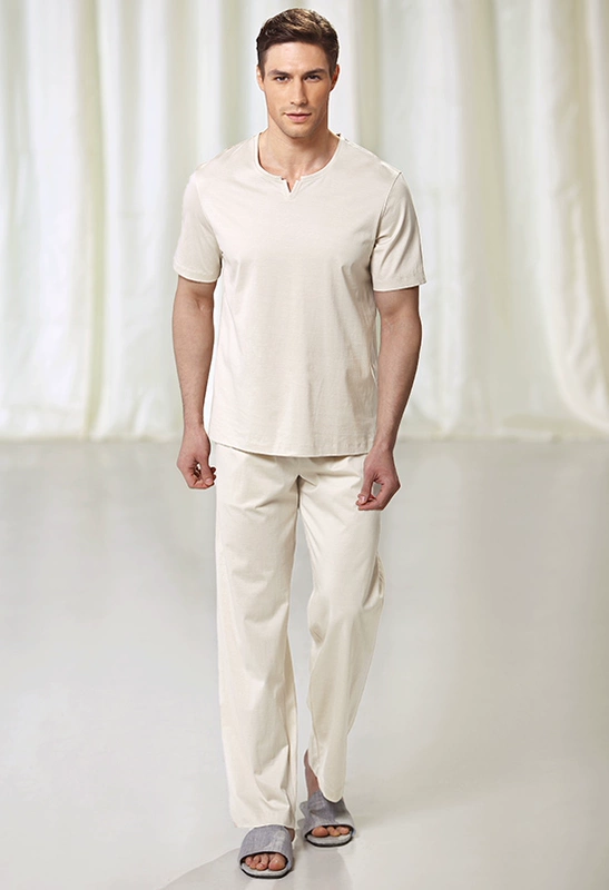 Kiểu dáng mỏng eo rộng bằng vải lanh và cotton mùa hè của Mr. Aimer có thể được mặc bên ngoài bộ pyjama quần tây nam mặc nhà thông thường NS42A45 - Quần tây