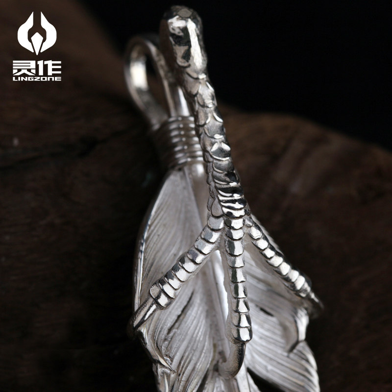 Ling Zuo Silver Jewelry Sterling Silver Feather Series Papa Bear Hand-made Precision Casting Personalized Fashion Pendant Necklace Pendant