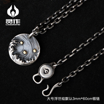 Lingsuo silver Ukiyo-e waves sterling silver dot gold pendant Ocean waves original design personality pendant necklace