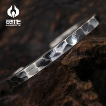  Lingzuo silver jewelry simple hammer sterling silver bracelet handmade original design personality retro custom lettering
