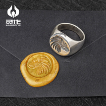 Spirit for silver decoration dog Xiong Dad authorized original design 999 silver dog bear daddy logos fire lacquer print ring seal personality