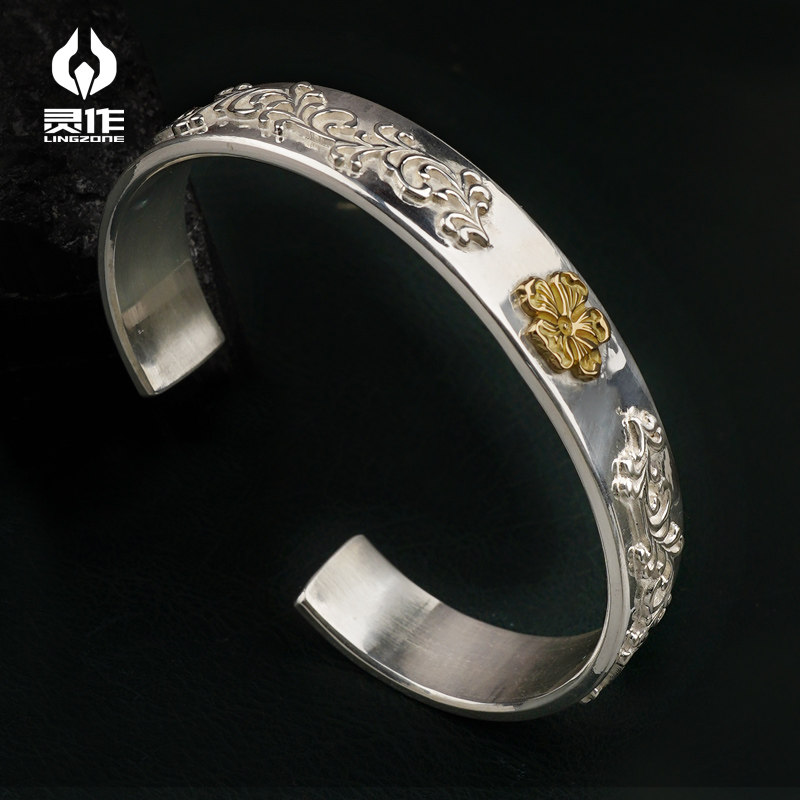 A rose silver bracelet 999 silver 18 K gold relief tailored bracelet personality