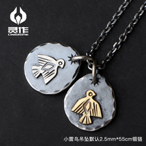  Lingzuo silver jewelry Gold and silver small Thunderbird 925 silver cake K gold pendant original design Indian style personality pendant