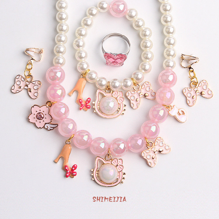 Children's necklace bracelet girl personality pendant jewelry little girl no pierce ear clip baby cute necklace gift box