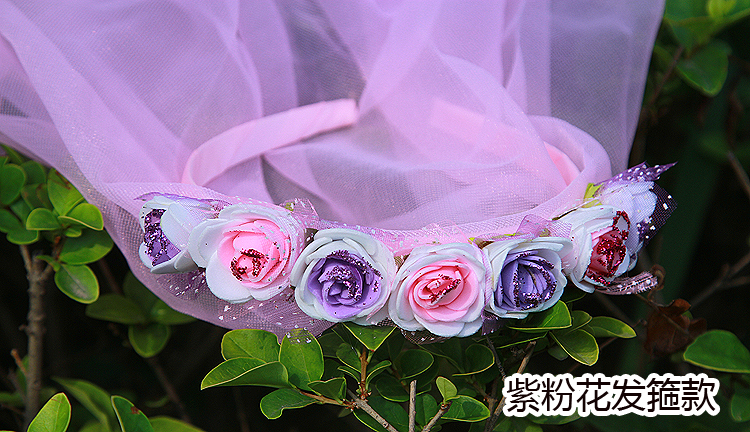 Trẻ em vương miện khăn trùm đầu headband kẹp tóc cô gái hoa công chúa khăn choàng hoa cô gái vương miện phụ kiện tóc cô gái nhỏ sợi garland dây cột tóc scrunchies