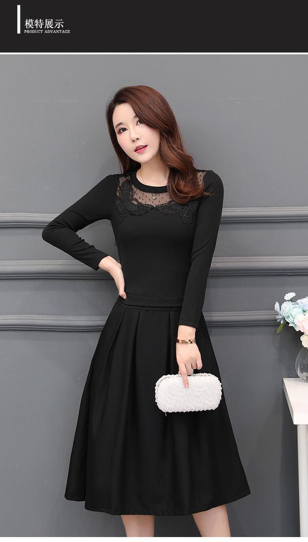 Váy nữ 2018 thu đông mới của mẹ trung niên Hàn Quốc cộng với nhung dày làm giả hai mảnh eo Một chiếc váy chữ 40 tuổi 5 mẫu váy xòe