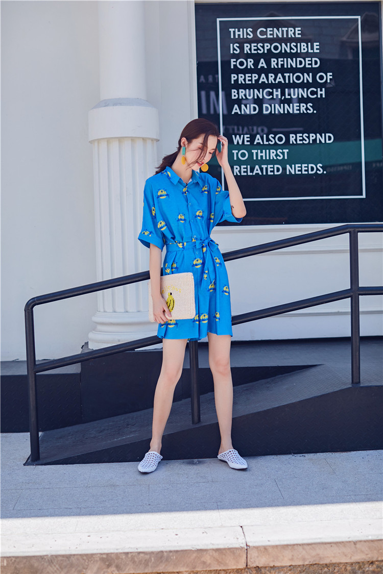 VK旗艦店 韓系寬口連身短褲薄款寬鬆襯衫套裝短袖褲裝