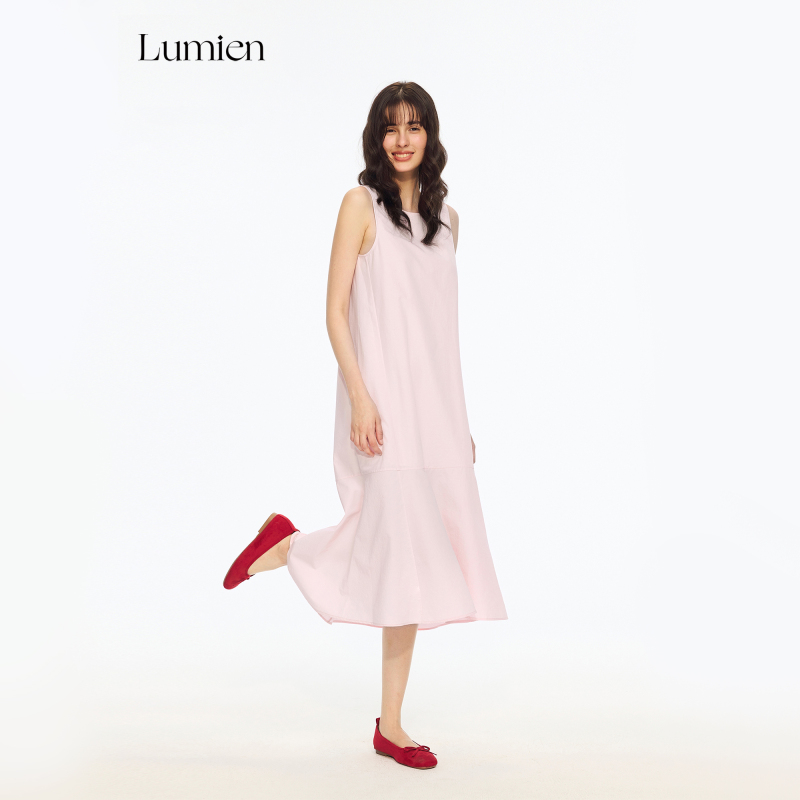 Lumien Round Neck Sleeveless Slimming Tank Dress for Women 2026 Summer New Loose A-Line Long Dress