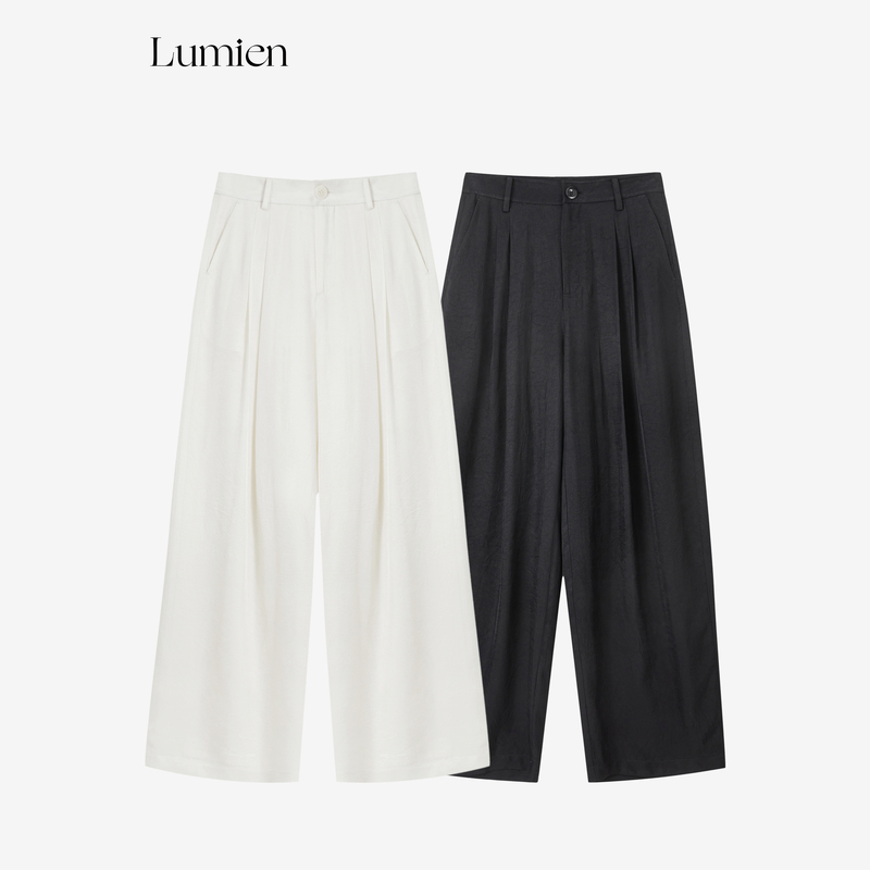 Lumien Minimalist 100% Acetate Draped Wide-Leg Versatile Casual Pants for Women, New Summer Floor-Length Trousers