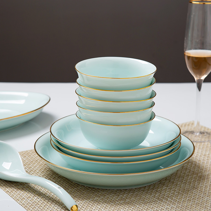 Dishes suit household longquan celadon antique Chinese style up phnom penh high - grade housewarming gift simple Dishes tableware portfolio