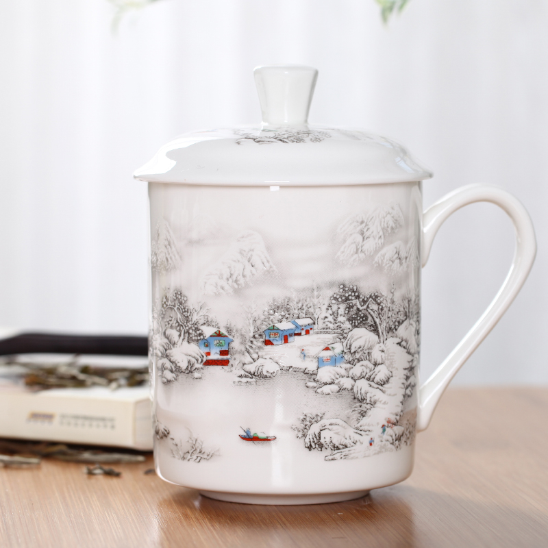 The Custom wholesale jingdezhen blue and white porcelain household ceramic cup tea cups with cover glass office meeting