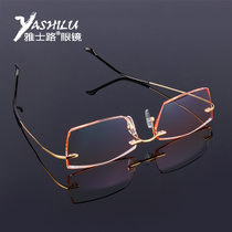 Frame-free myopia glasses No screws Super-slingshot fine legs pure titanium Korean-style cut edge inlaid drill mens glasses frame finished glasses 091