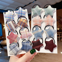 Simple sweet plaid star hair rope rubber band girl tie hair net red ins headband headdress