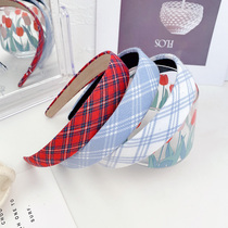 Hanfeng headband does not hurt hair headwear hair accessories hair accessories wash face makeup hair hoop out available Joker pressure hair bundle simple Plaid