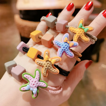 Net red simple girl starfish hair rope Little girl tie hair rubber band Childrens color square beads head rope hair circle woman