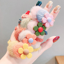 ins Sen department Korean net red hair circle plush ball head rope Cute girl small flower tie hair rubber band hair accessories