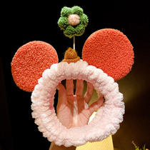 Hairband female face washing hairband net red plush flower headband Cute girl cartoon Mickey hairband hairpin headdress