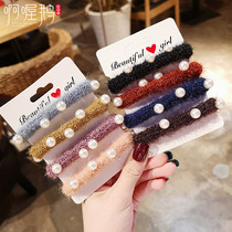 South Korea Dongdaemun plush hair circle female pearl head rope ins net red hair ornaments simple tie hair leather sleeve rubber band