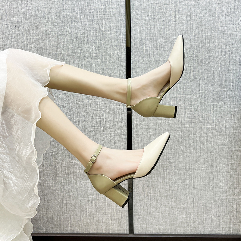 Hollow Academy High-Heeled Shoes for Women, Chunky Heel, 2025 Spring and Autumn New Design, Niche Style, Elegant Pointed-Toe Single Shoes for Women