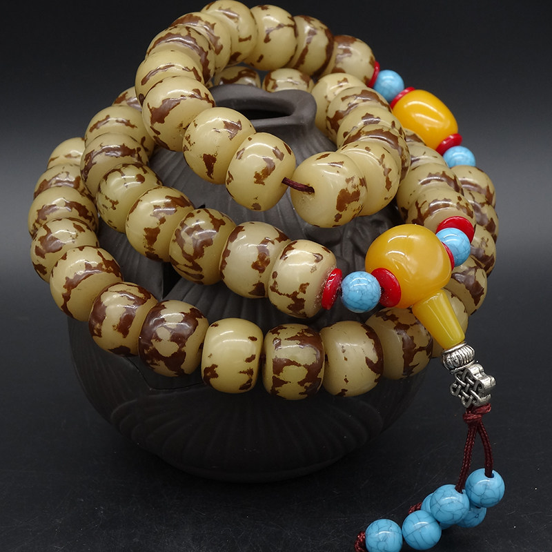 Flower root Bodhi root 54 hand-held rosary car pendant Buddha beads bracelet men and women barrel beads white Bodhi necklace jewelry