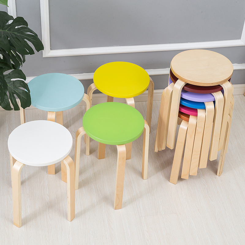 Nordic Style Round Stool, Stackable Dining Stool, Solid Wood Colorful Small Round Stool, Solid Wood Stool, Round Bench, Makeup Stool 