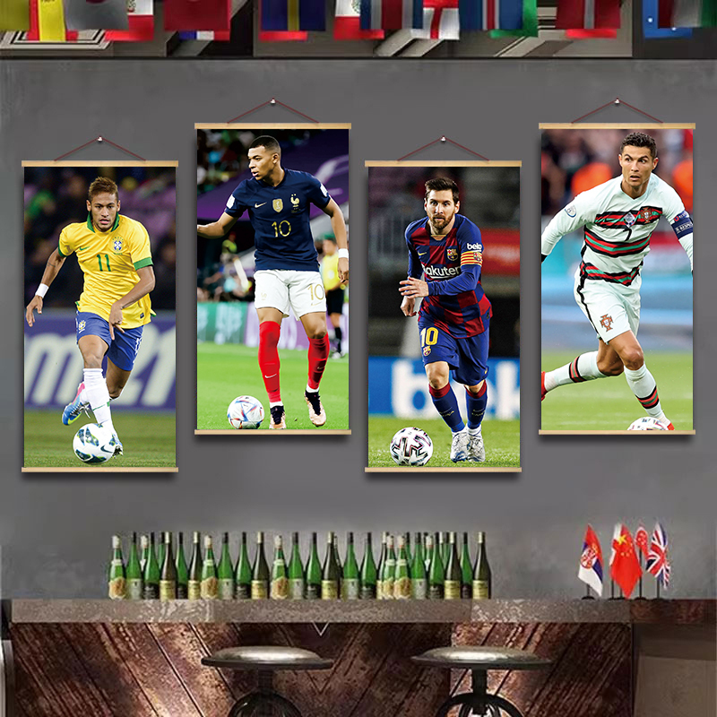 Messi Hanging Painting, Football Star Poster, Sports Betting Shop Wall Decoration, World Cup Championship, Cristiano Ronaldo, Mbappe Decorative Painting