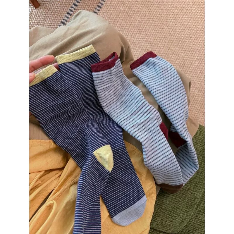 Early Autumn Color-Blocked Fine-Striped Cotton Socks! Seamless Toe and Cuff Design with Color-Blocking, Perfect for Everyday Wear Early Autumn Color-Blocked Fine-Striped Cotton Socks! Seamless Toe and Cuff Design with Color-Blocking, Perfect for Everyday Wear