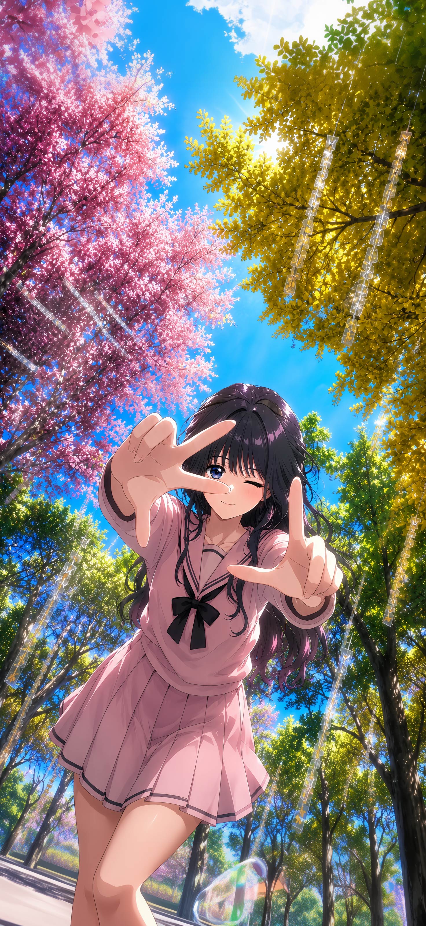 黑发 JK 少女樱花壁纸 风铃治愈二次元动漫竖版手机锁屏