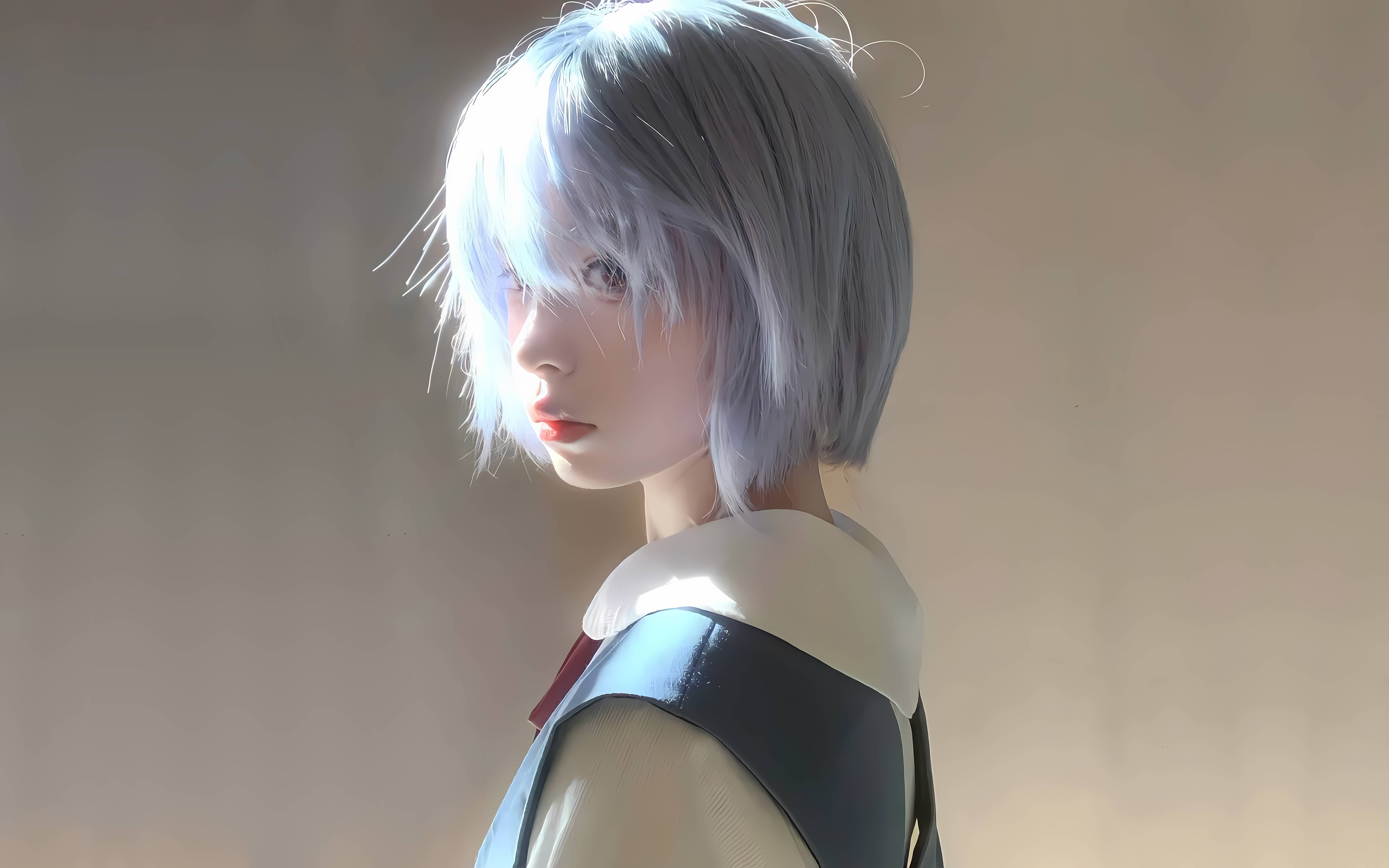 绫波丽逆光光影高清 4K 壁纸|EVA 绫波丽同人壁纸