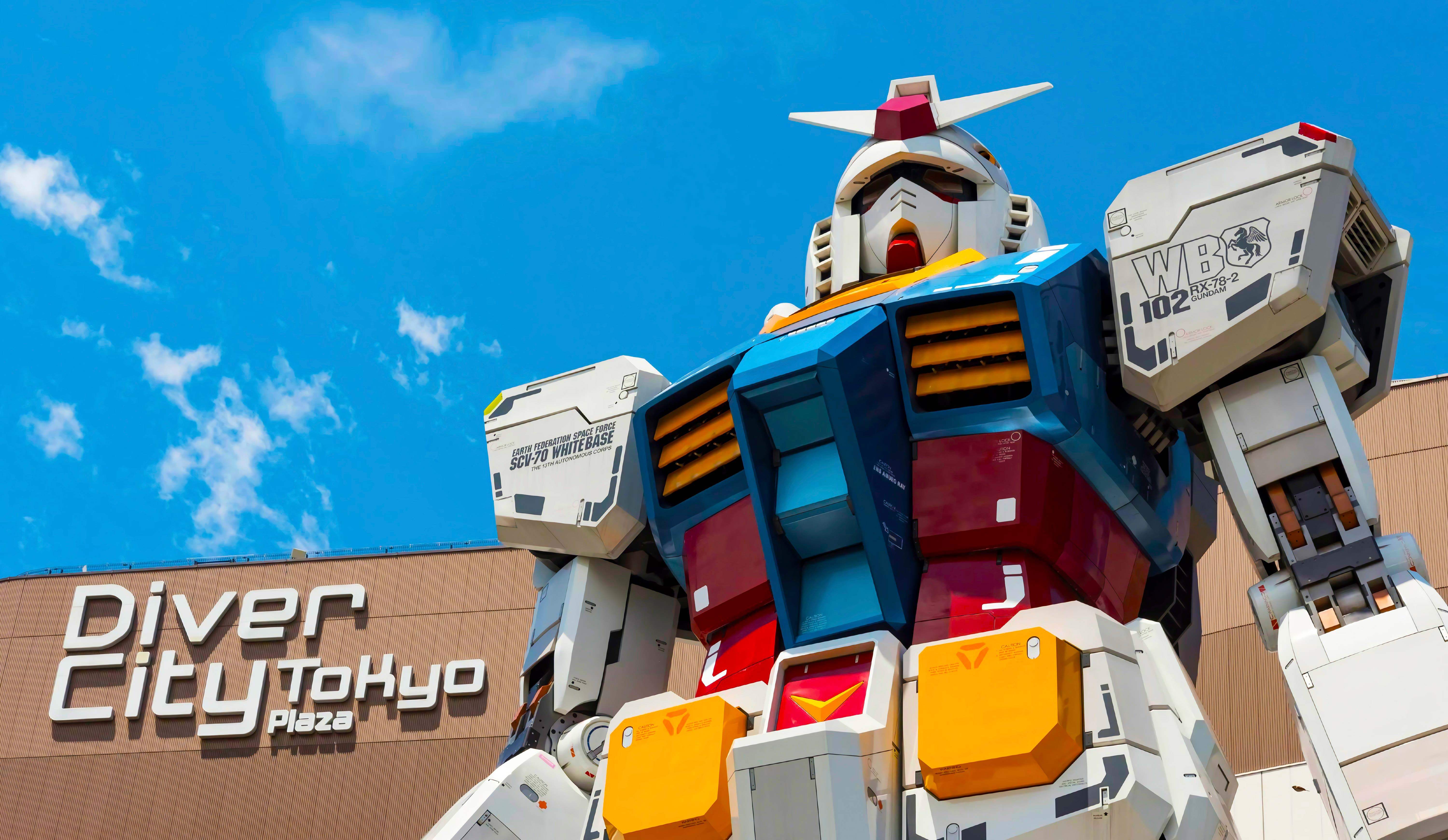 台场 DiverCity 元祖高达 4K 电脑壁纸，RX-78-2 巨型机甲立像高清无水印横版桌面背景