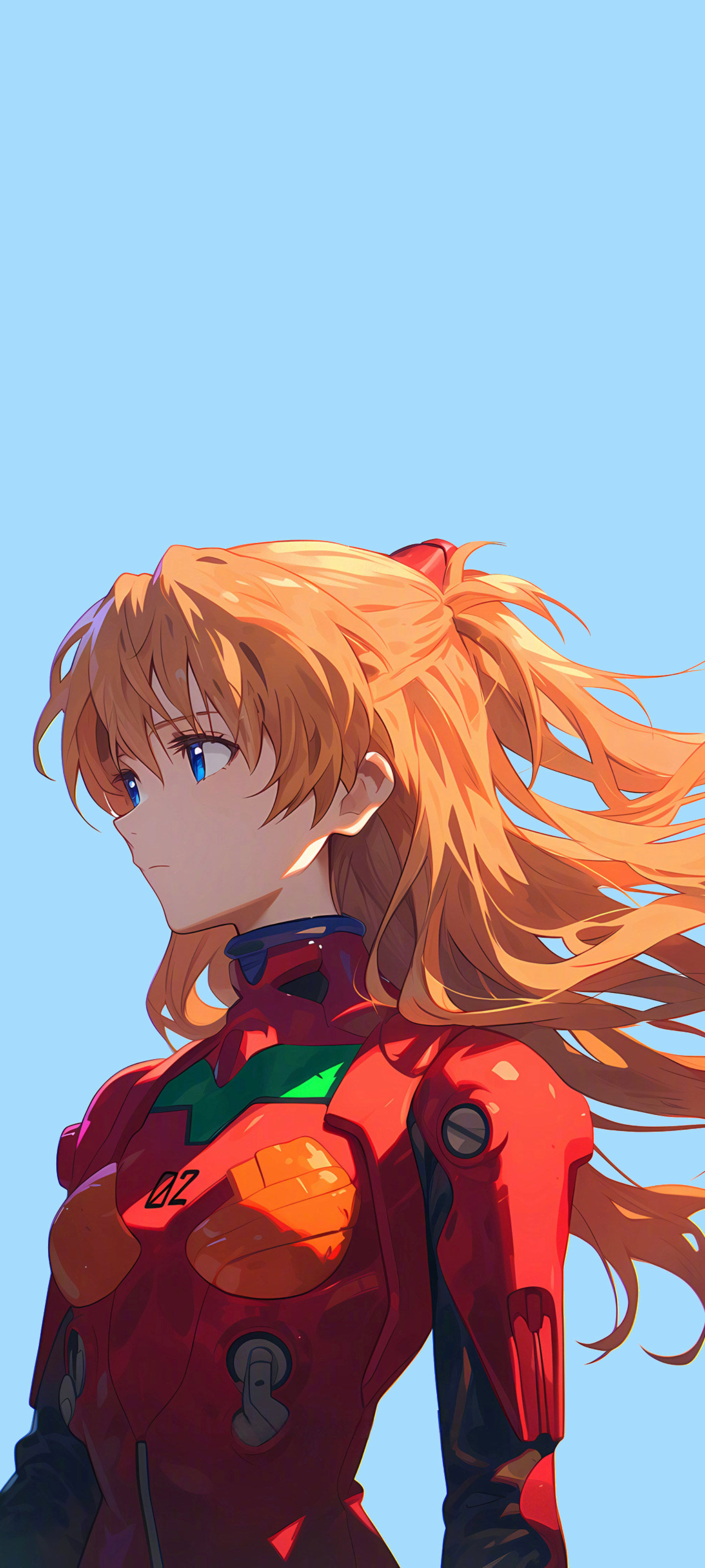 EVA 明日香浅蓝纯色背景红色作战服 4K 竖版动漫手机壁纸