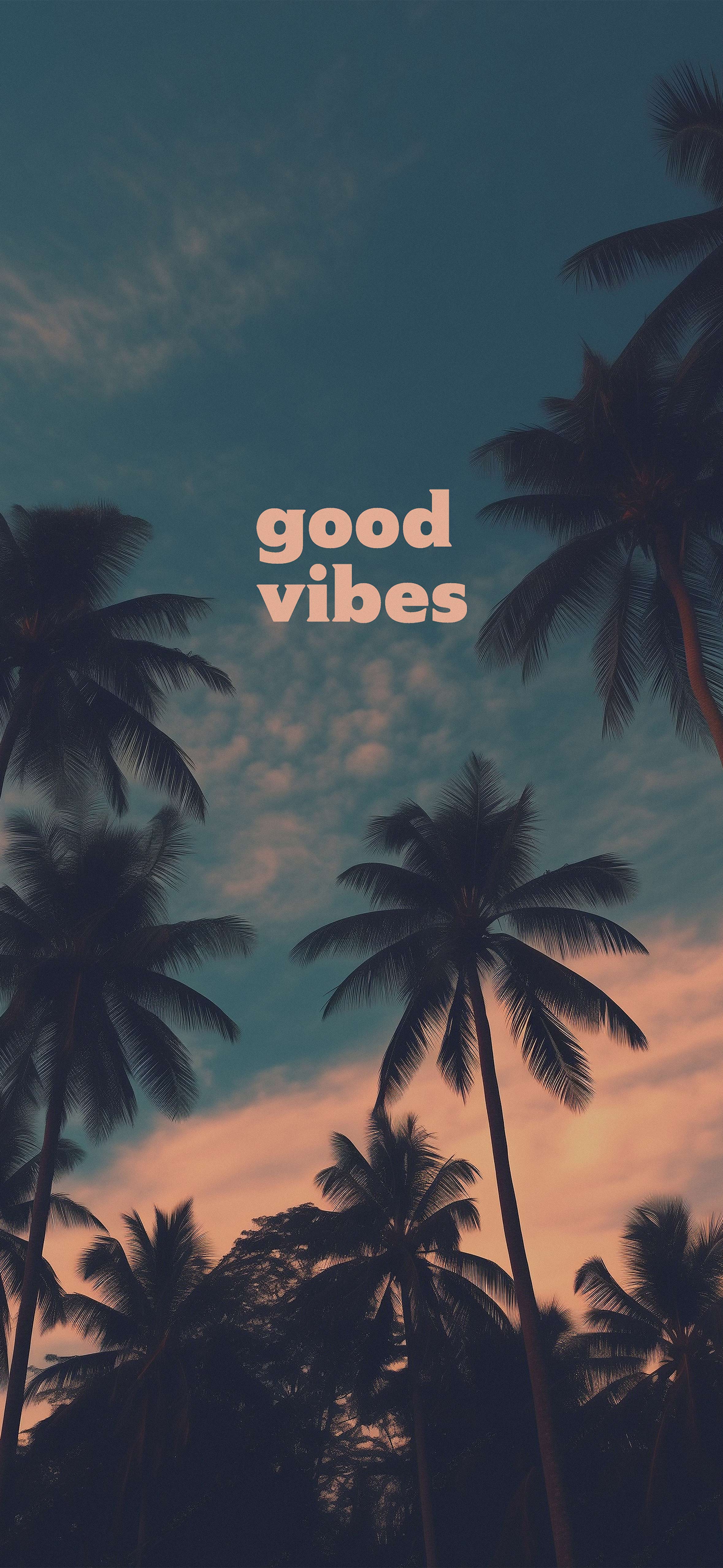 good vibes 椰树黄昏 4K 手机壁纸｜复古治愈氛围感锁屏