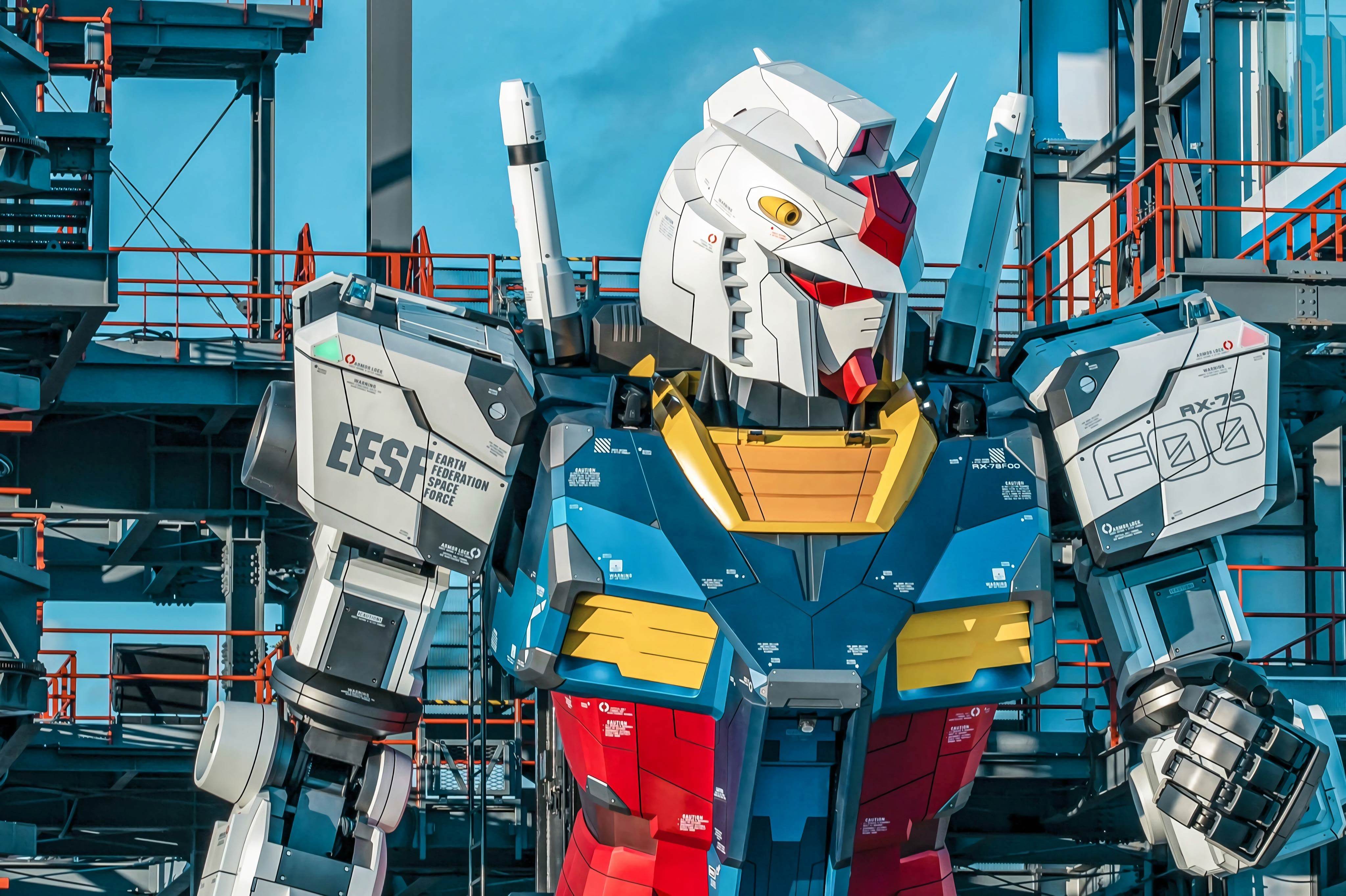 4K 高清 RX-78 元祖高达电脑壁纸,实景等比高达模型,工业建造厂房背景,横版无水印