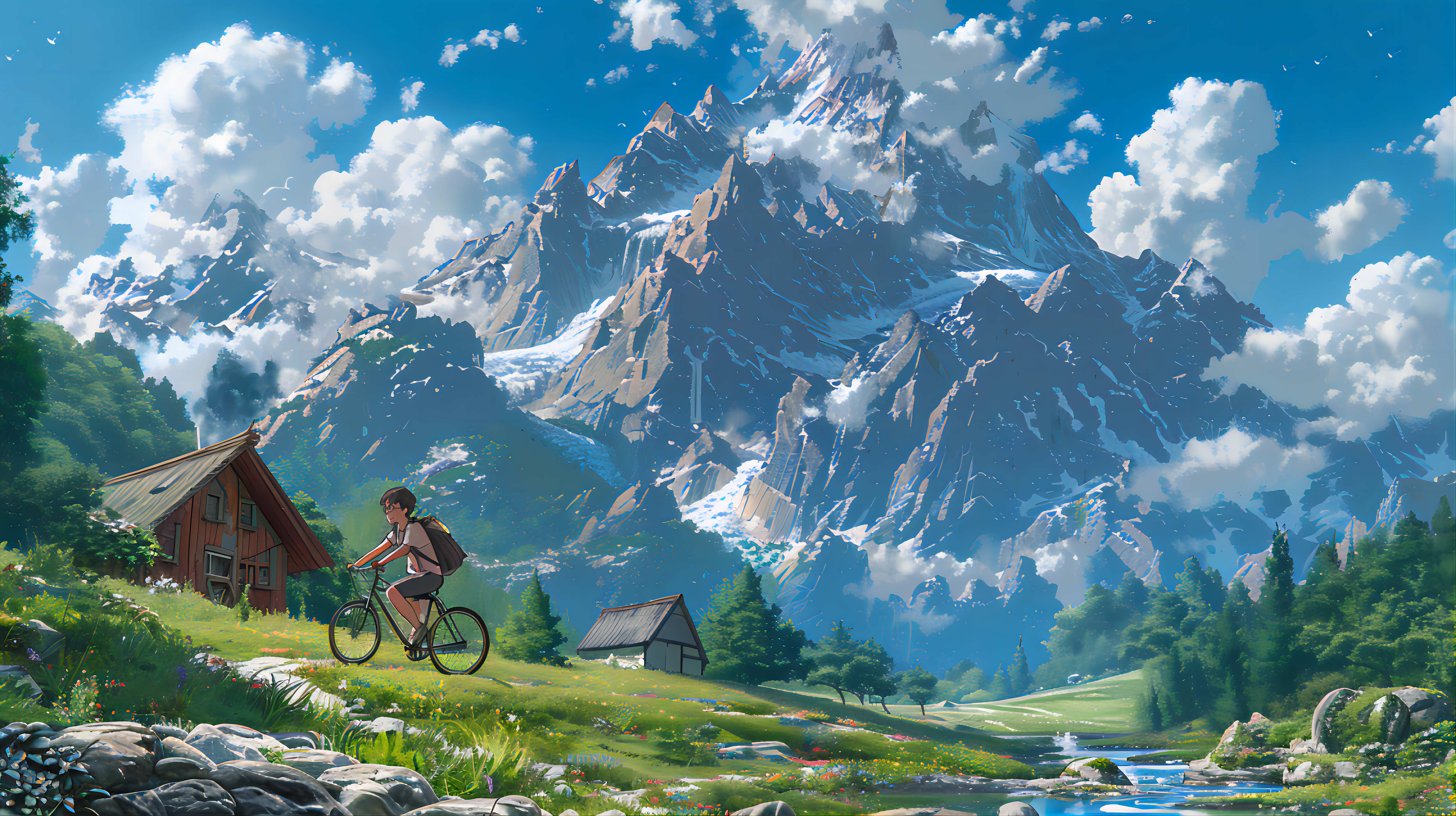 4K 日系动漫雪山田园夏日风景 高清无水印电脑桌面壁纸