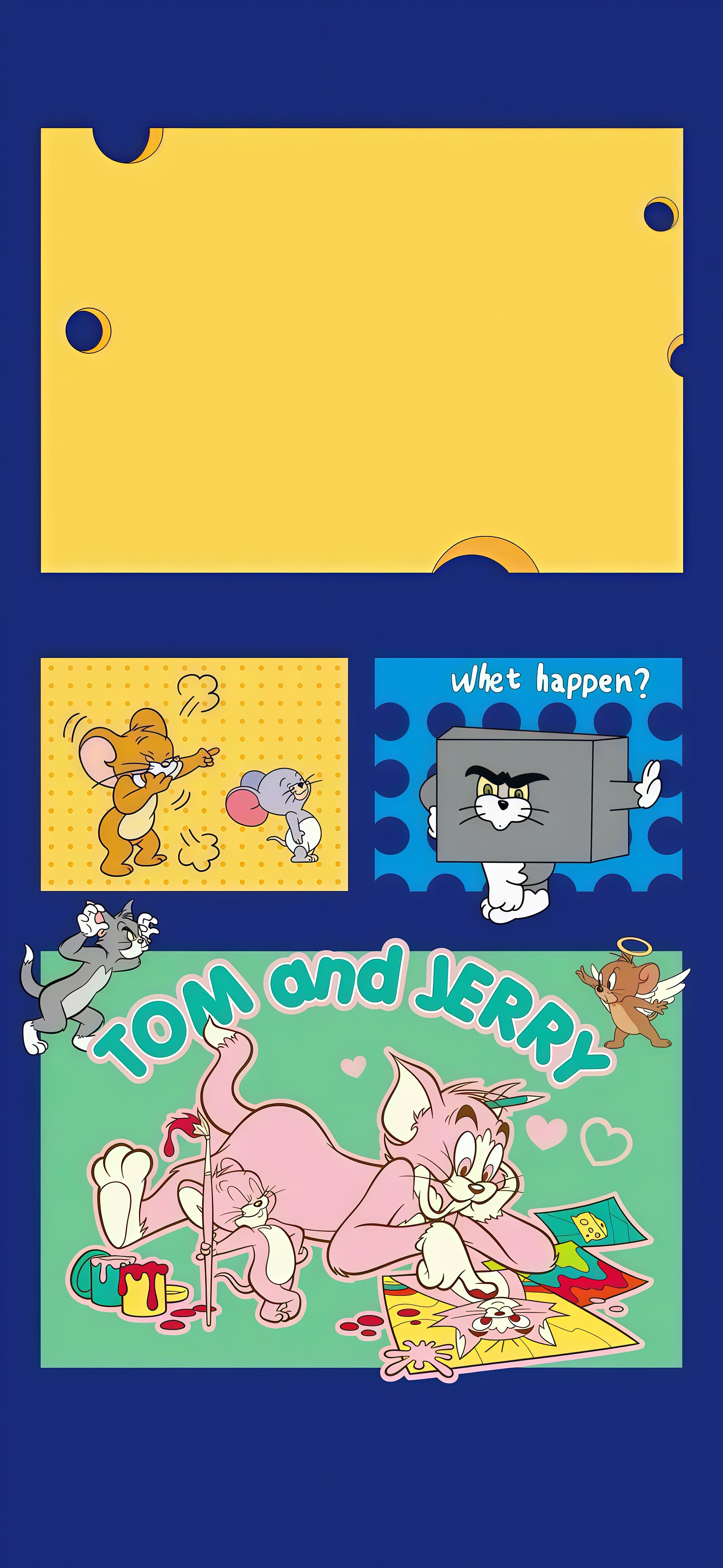 猫和老鼠拼贴风壁纸 Tom and Jerry 趣味多格卡通竖版手机锁屏