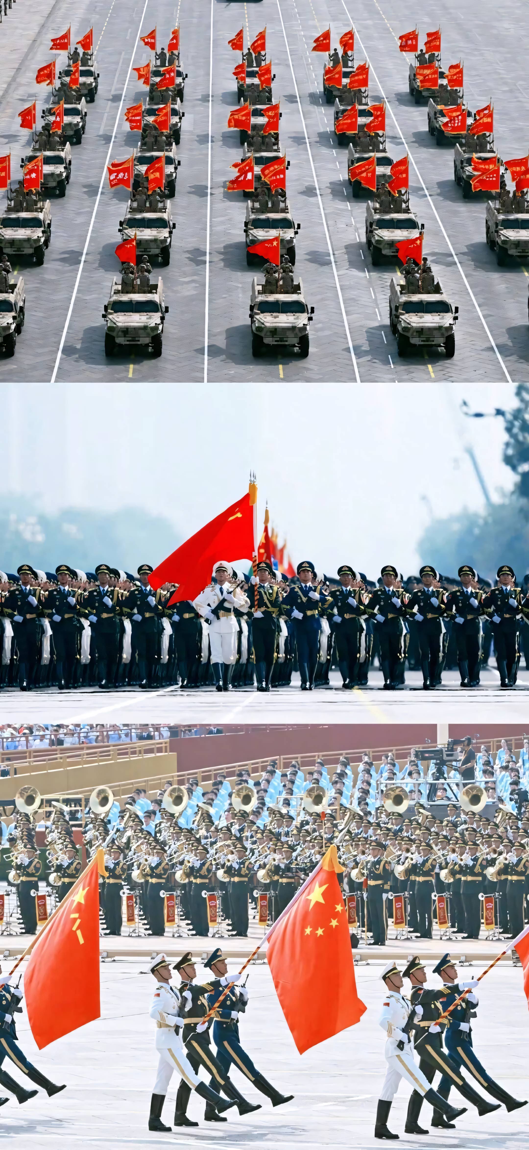 4K 竖版阅兵三格拼接手机壁纸 装备方队三军仪仗队红色爱国无水印图片