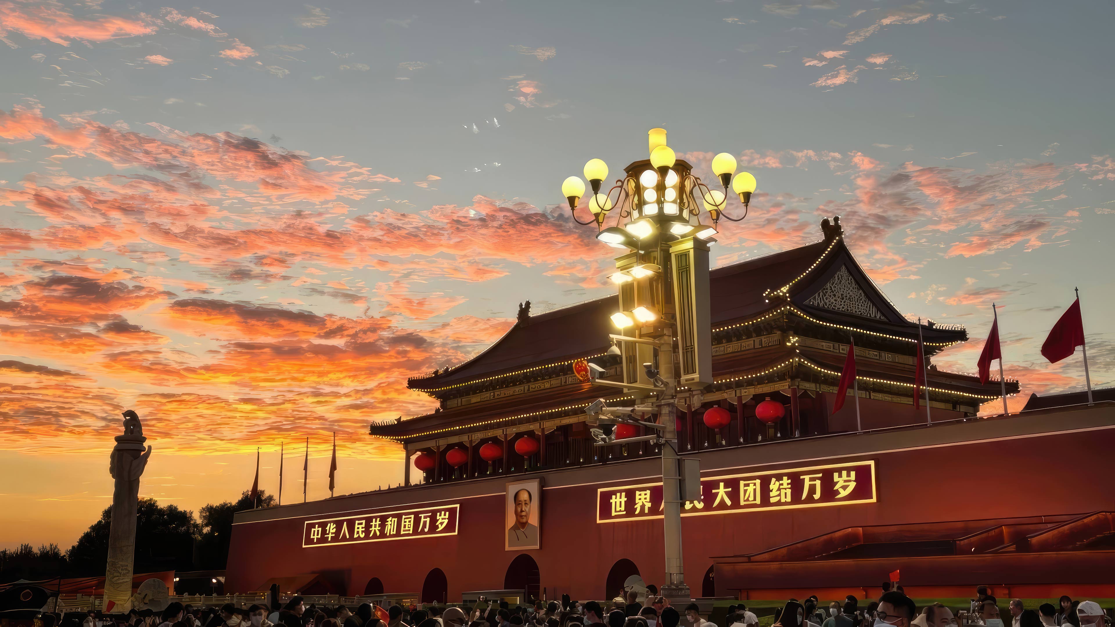 4K 高清天安门黄昏晚霞电脑壁纸 漫天霞光天安门城楼风景无水印横版图片