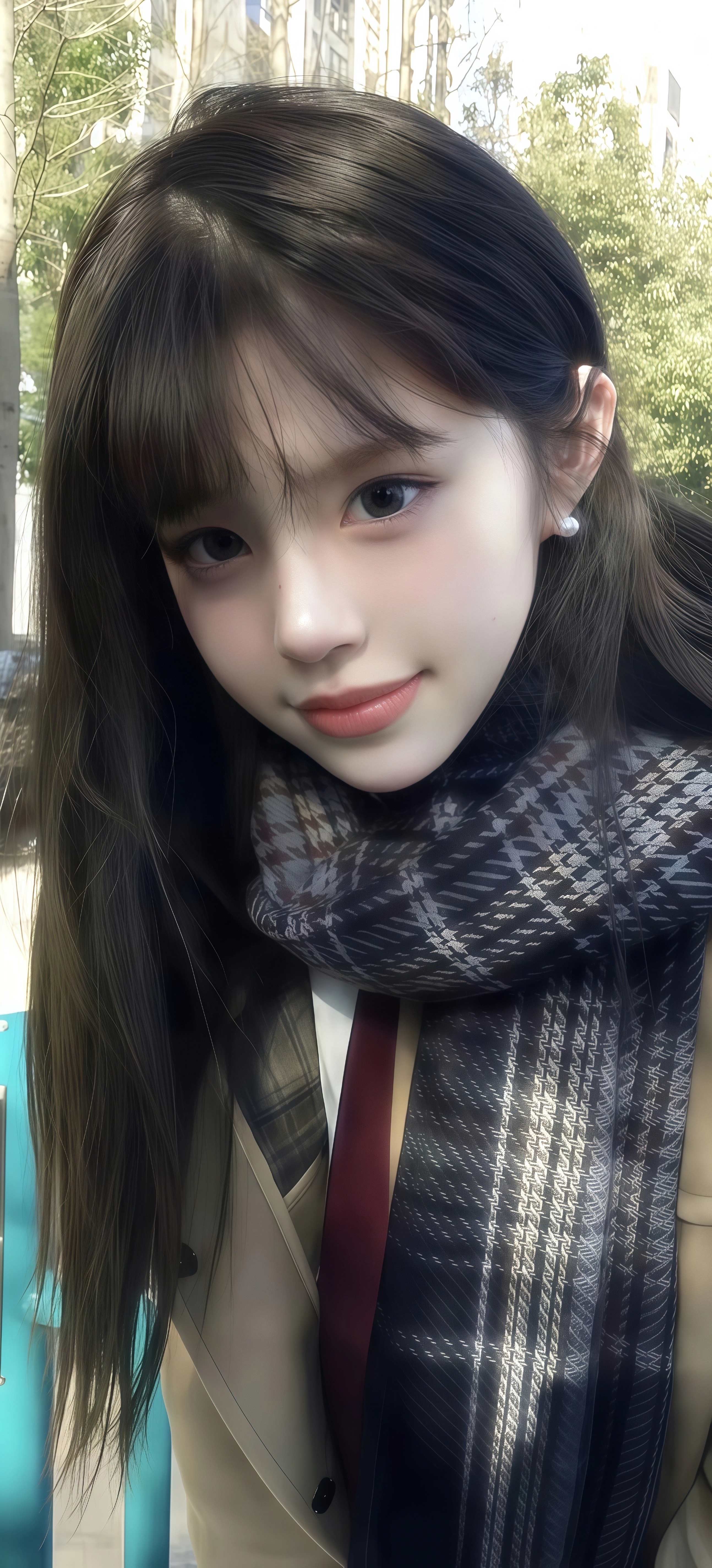 冬日街拍壁纸 风衣围巾少女竖版手机锁屏
