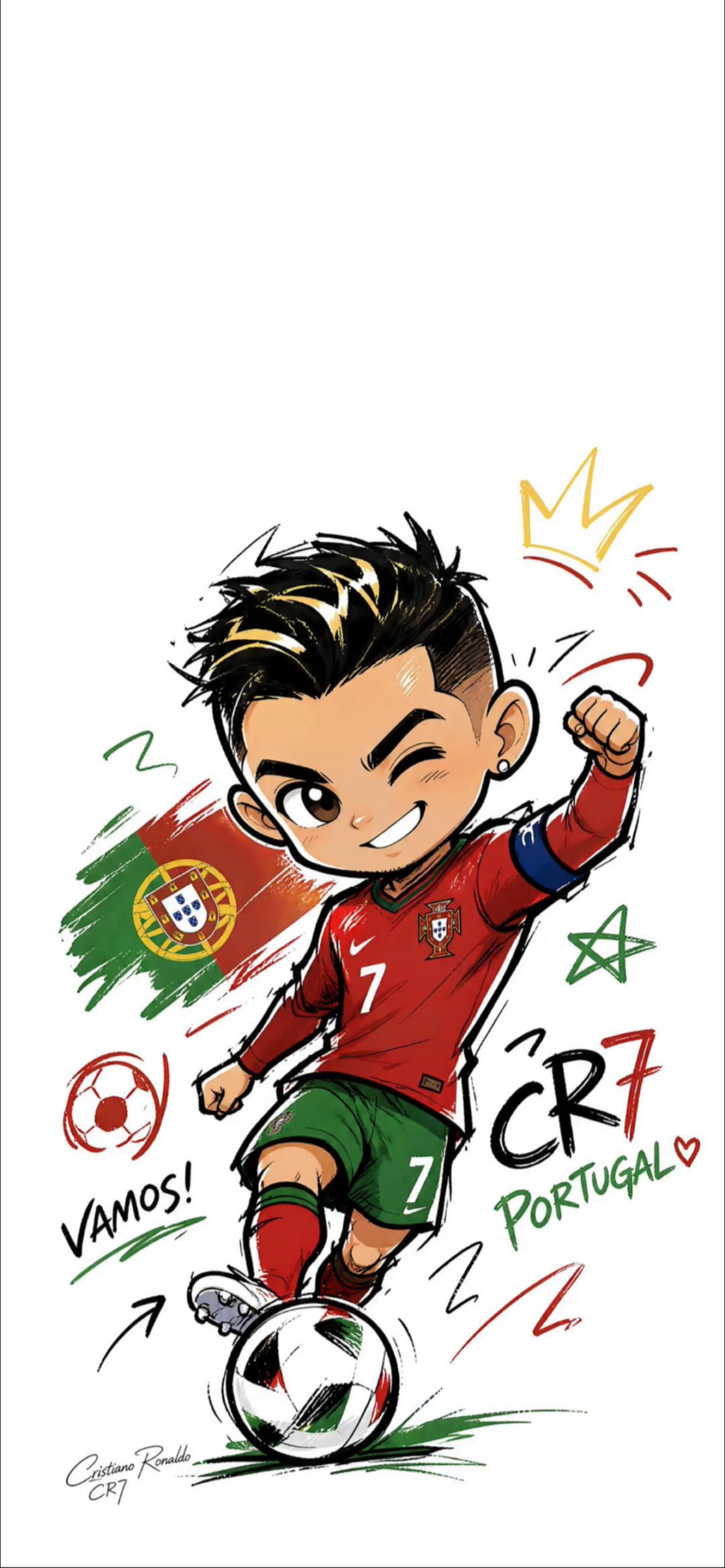 C罗 CR7Q 版卡通壁纸 葡萄牙7号球星足球竖版手机锁屏