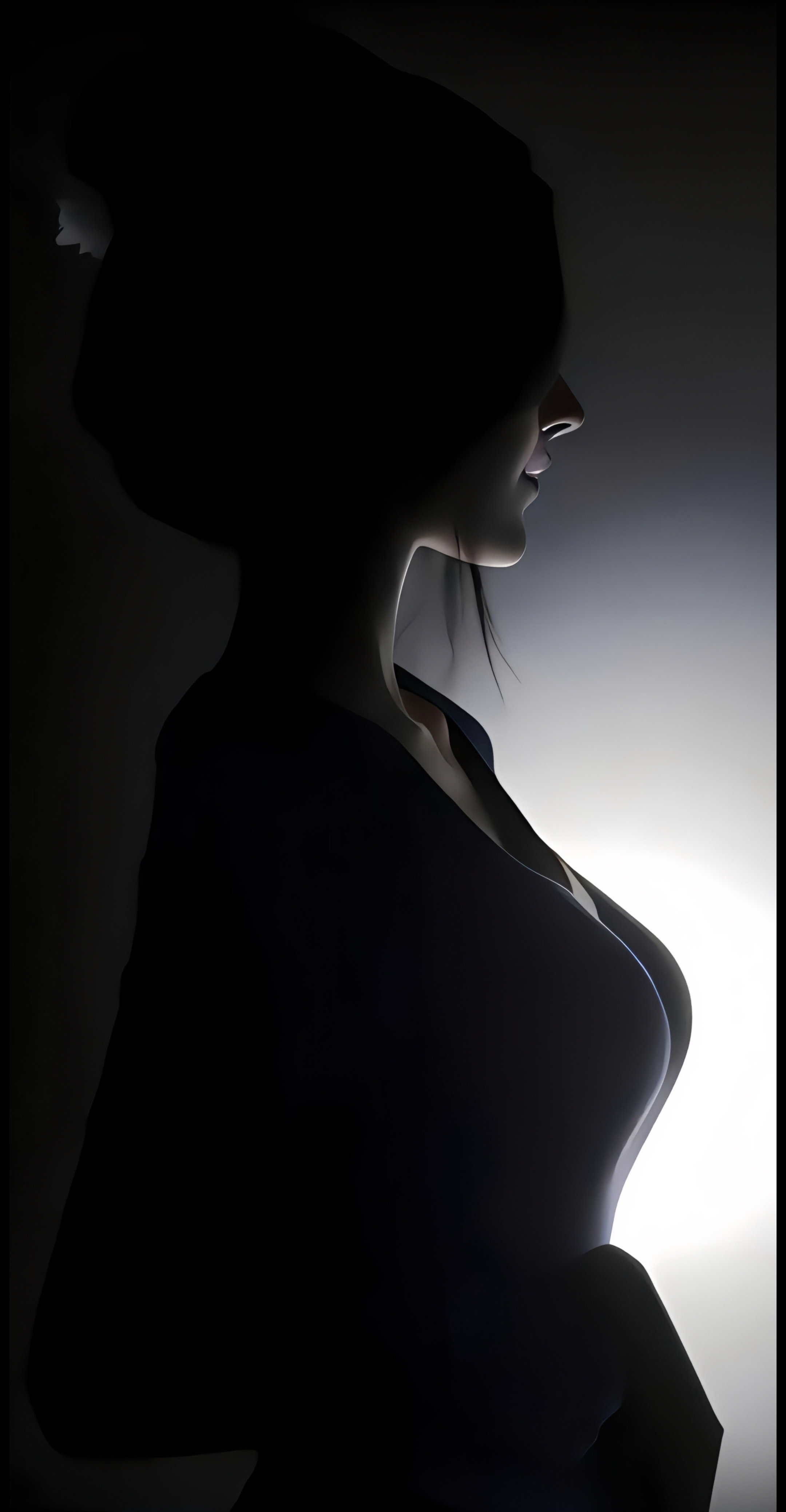 4K 暗调逆光轮廓光女生侧脸剪影手机壁纸 高级质感氛围感插画