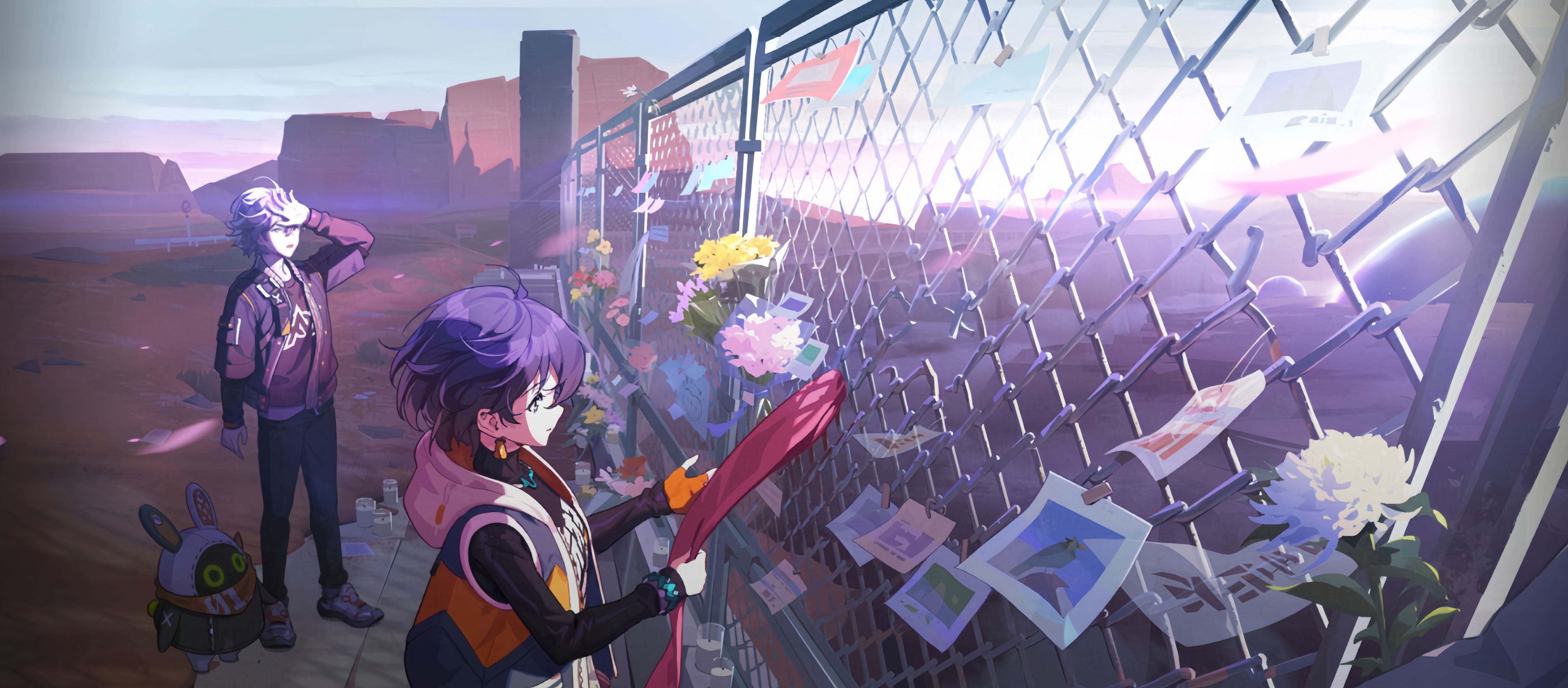 绝区零荒漠黄昏场景原画高清 4K 壁纸|围栏花束二次元插画